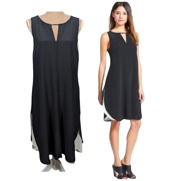 EILEEN FISHER Layered 100% Silk Dress Minimalist Modern Contemporary Medium - Picture 1 of 8